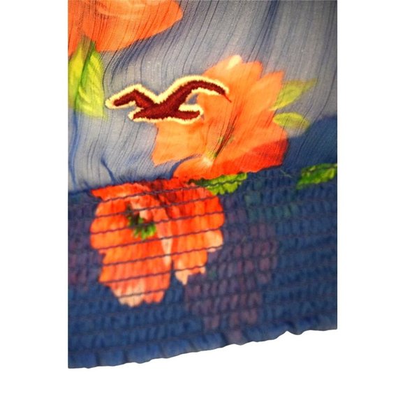 Hollister Sheer Floral Blouse, See Through Top, Button Up, Size Large, Blue with - Picture 3 of 11